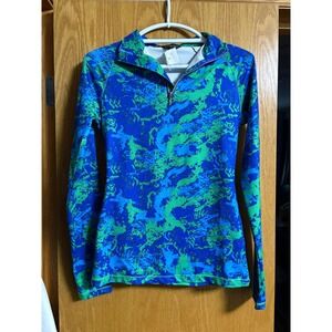 Skea Shimmies XS Blue Green Print Long Sleeve Pullover Athletic Top